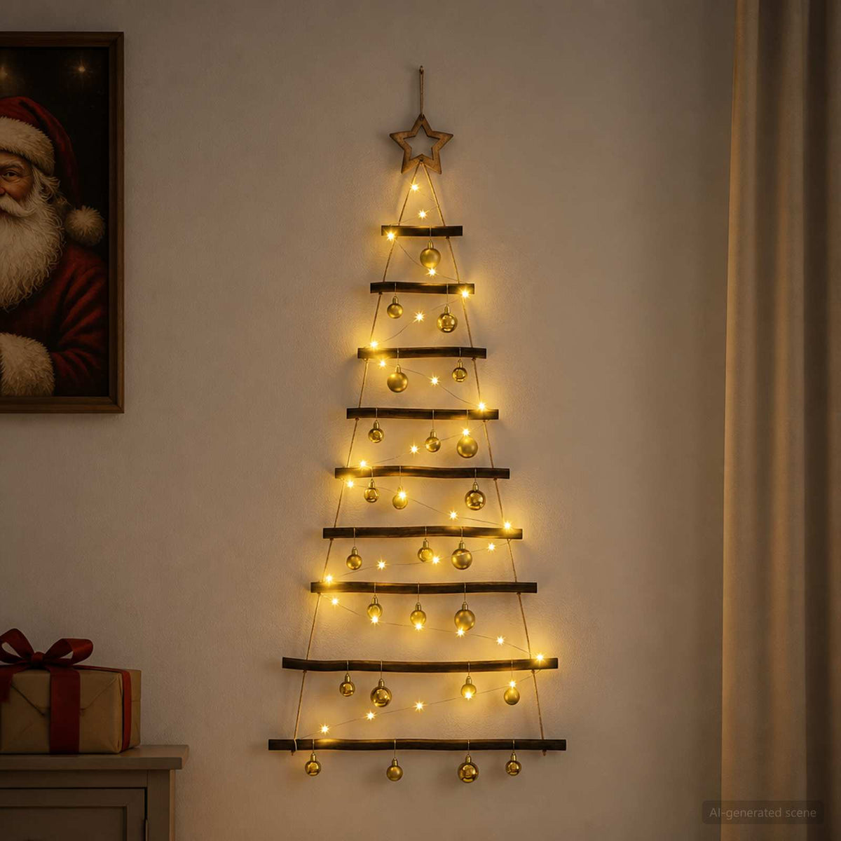 Függő karácsonyfa gömbökkel 120 cm 50 LED Meleg fehér 3