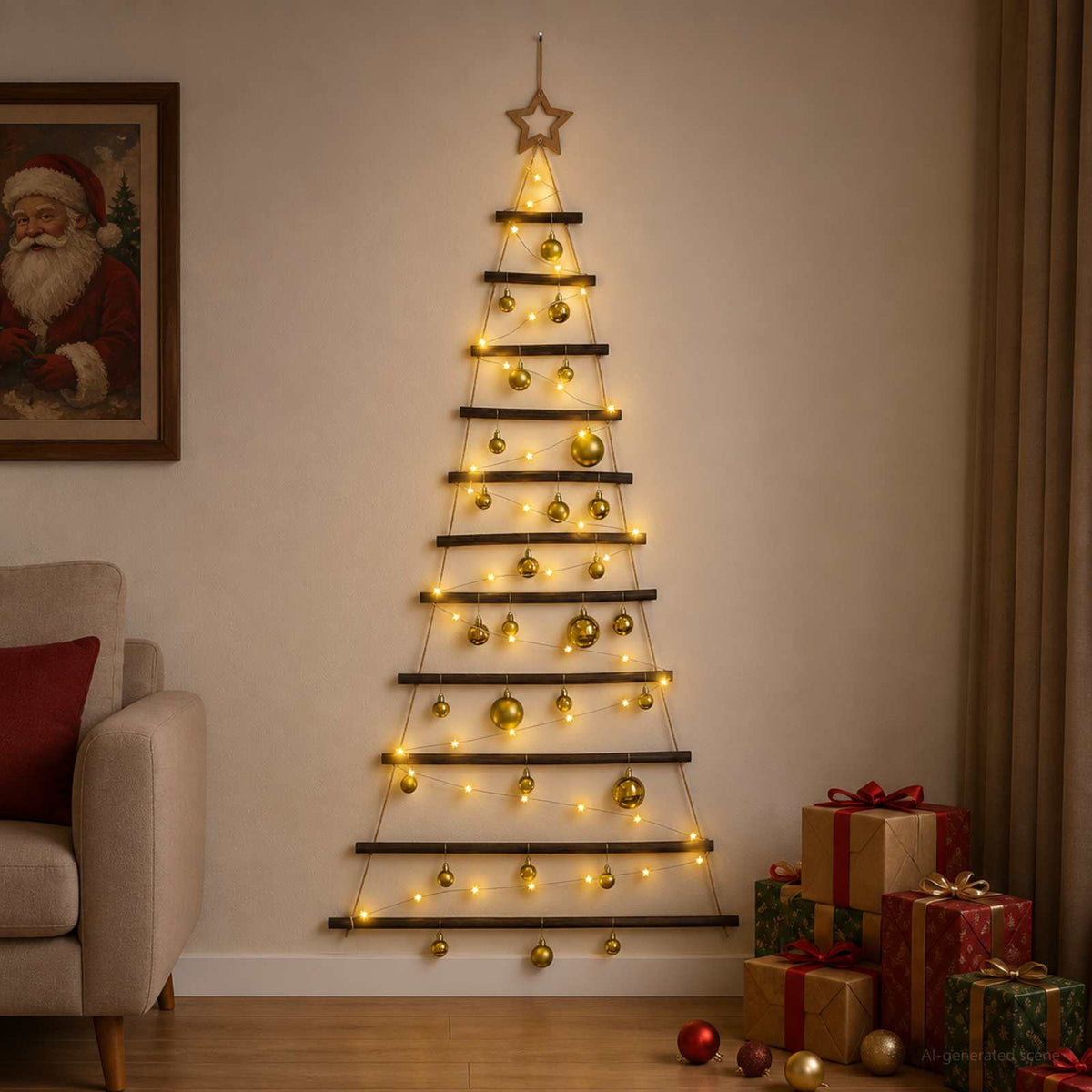 Függő karácsonyfa gömbökkel 150 cm 80 LED Meleg fehér