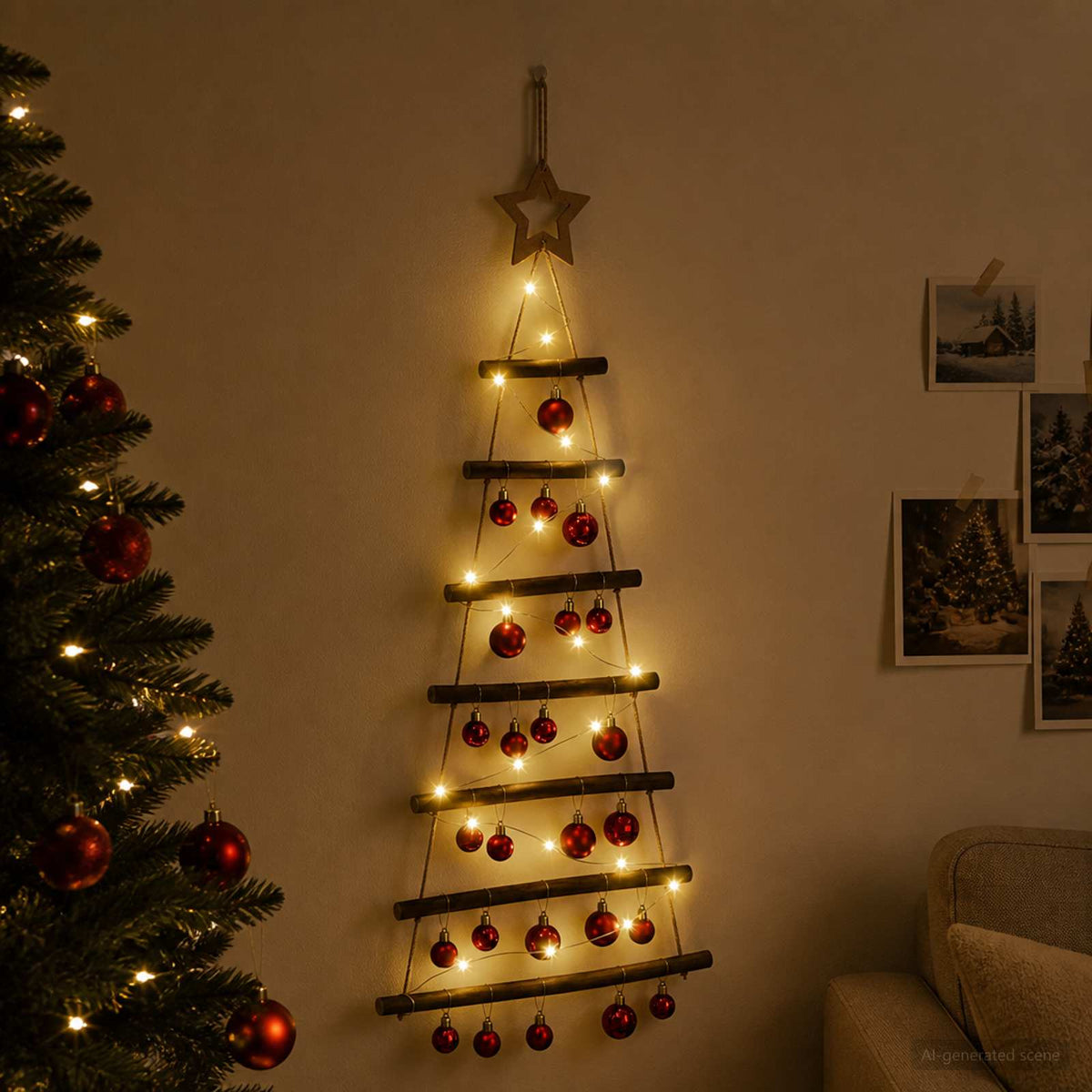 Függő karácsonyfa gömbökkel 90 cm 30 LED Meleg fehér 3