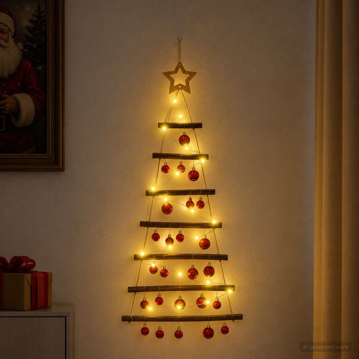 Függő karácsonyfa gömbökkel 90 cm 30 LED Meleg fehér