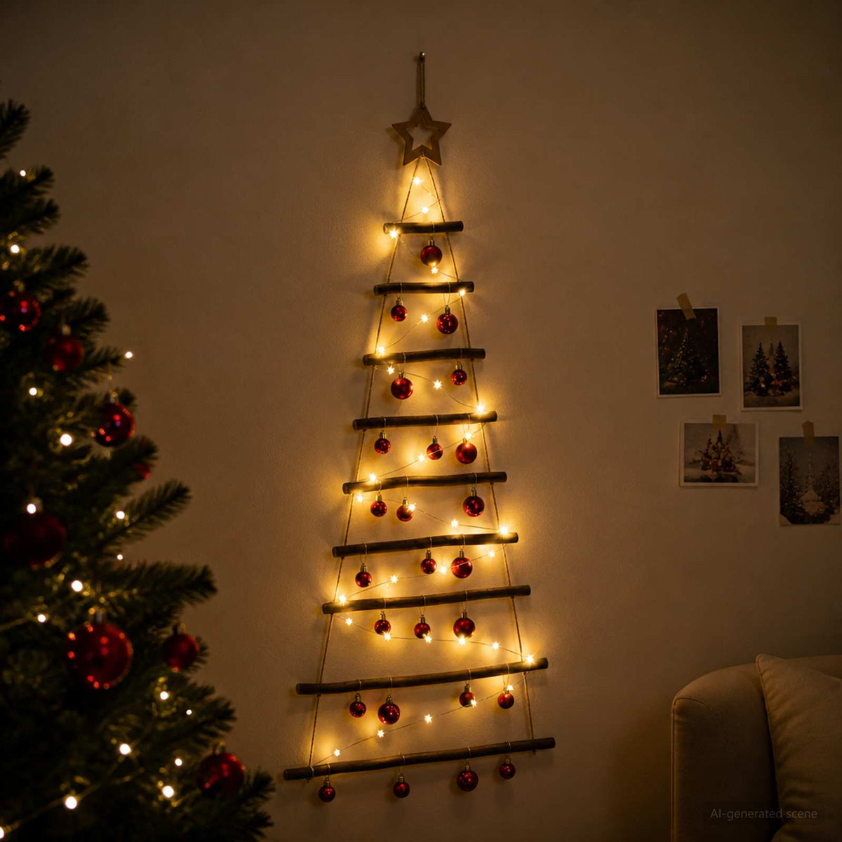 Függő karácsonyfa gömbökkel 120 cm 50 LED Meleg fehér