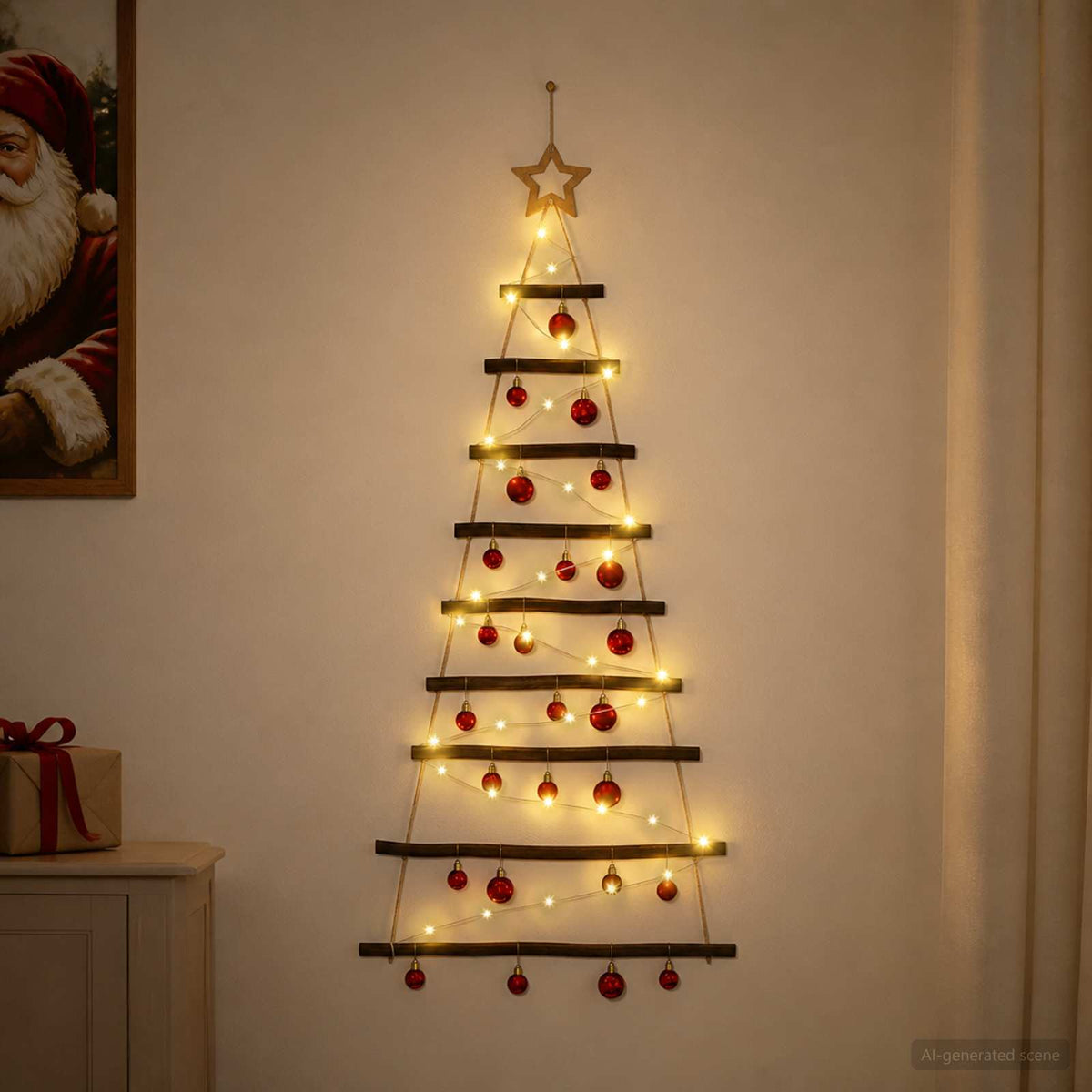 Függő karácsonyfa gömbökkel 120 cm 50 LED Meleg fehér 3