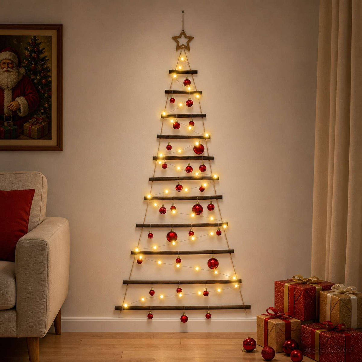Függő karácsonyfa gömbökkel 150 cm 80 LED Meleg fehér 3