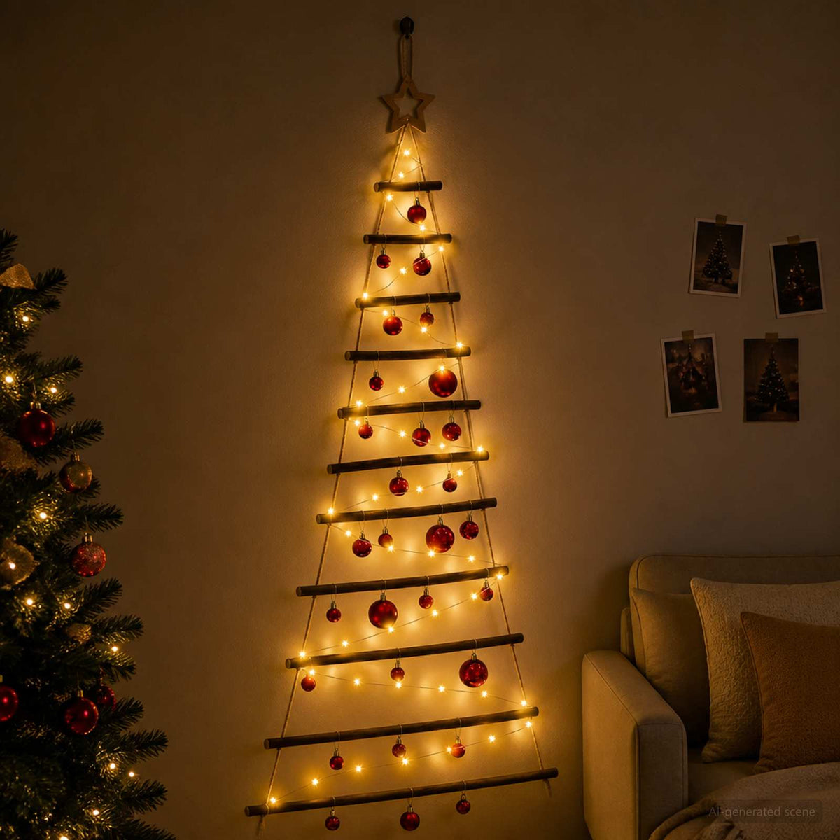 Függő karácsonyfa gömbökkel 150 cm 80 LED Meleg fehér