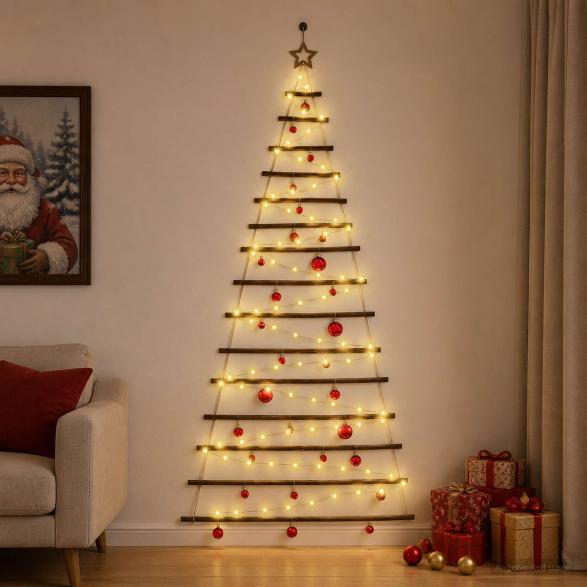 Függő karácsonyfa gömbökkel 210 cm 130 LED Meleg fehér