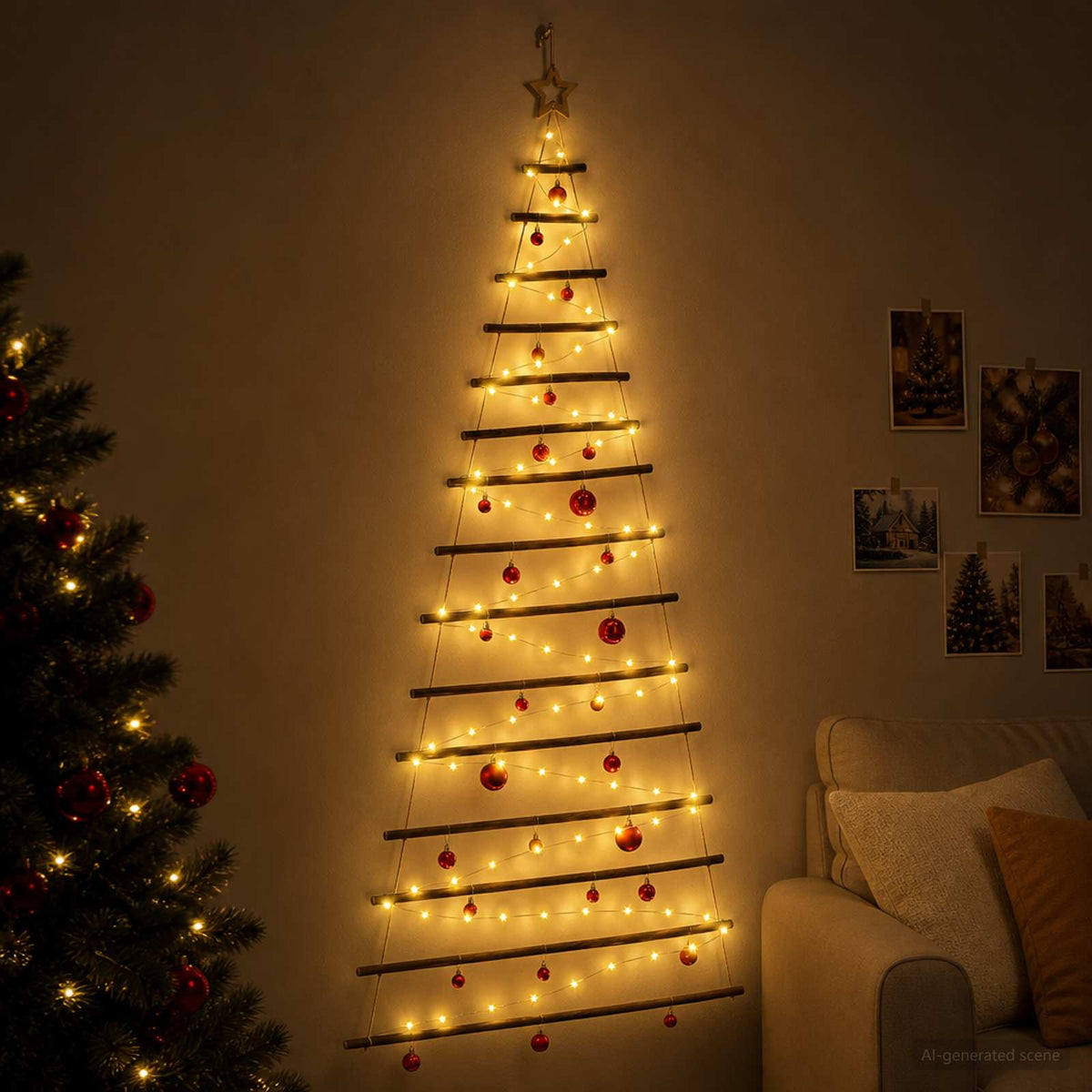Függő karácsonyfa gömbökkel 210 cm 130 LED Meleg fehér 3