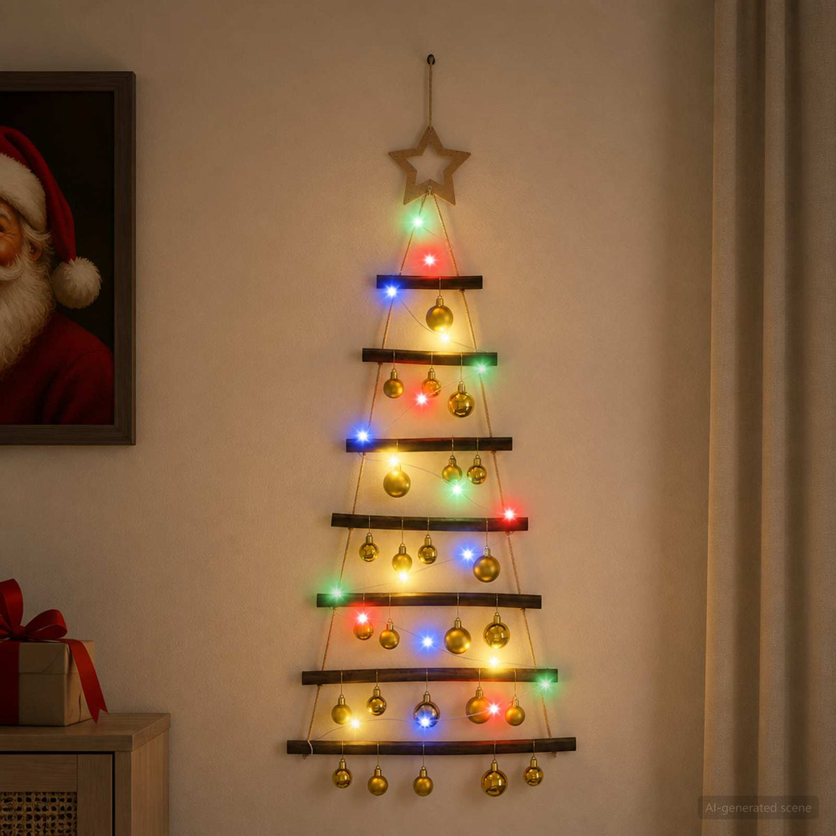 Függő karácsonyfa gömbökkel 90 cm 30 LED Többszínű 3
