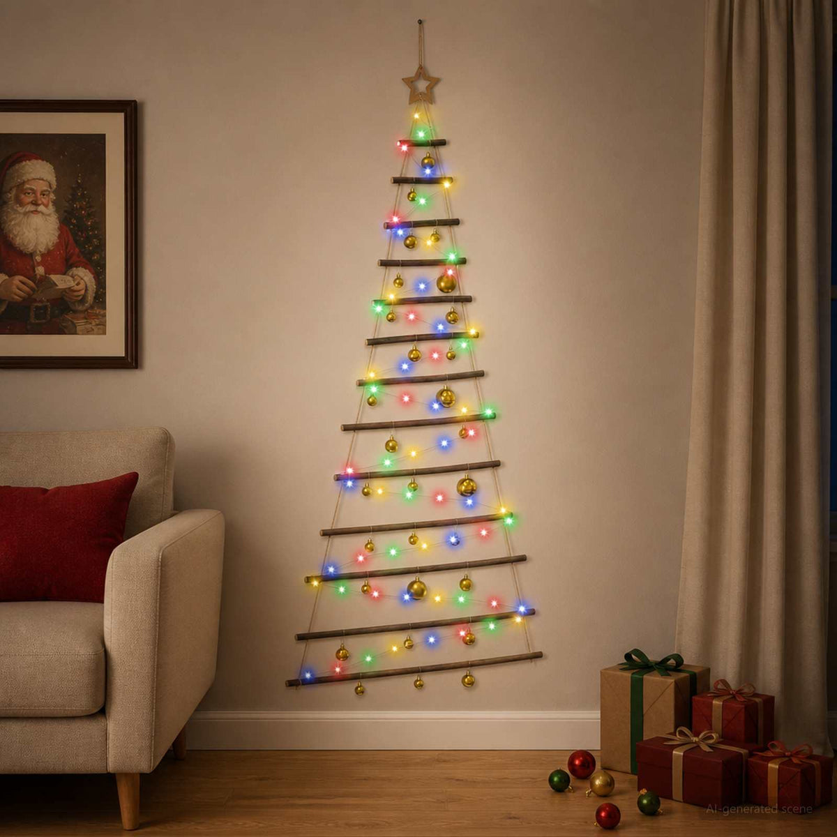 Függő karácsonyfa gömbökkel 180 cm 100 LED Többszínű 3