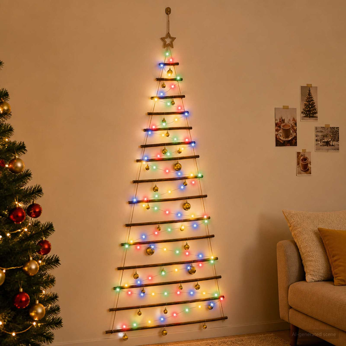 Függő karácsonyfa gömbökkel 210 cm 130 LED Többszínű 3