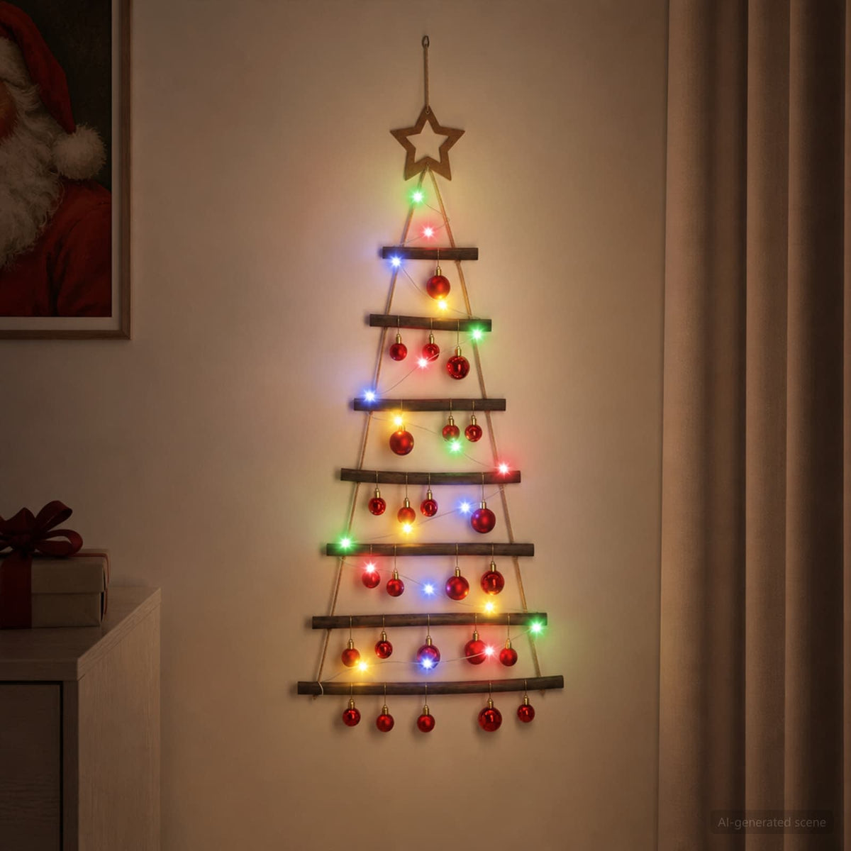 Függő karácsonyfa gömbökkel 90 cm 30 LED Többszínű