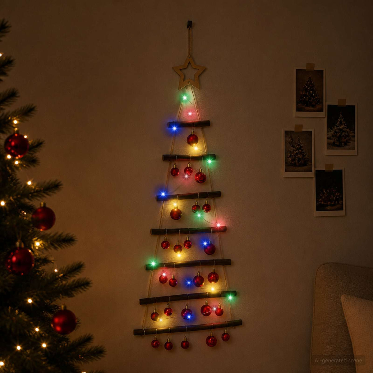 Függő karácsonyfa gömbökkel 90 cm 30 LED Többszínű 3