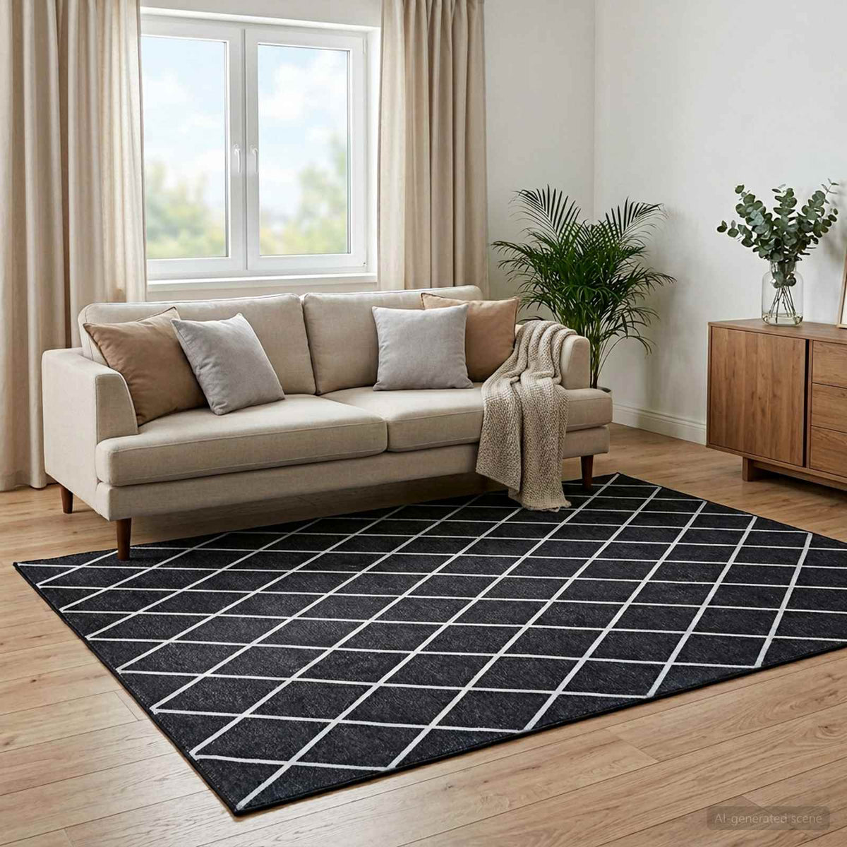 Szőnyeg ORIZ Fekete gyémánt minta 160 x 230 cm 100% poliészter