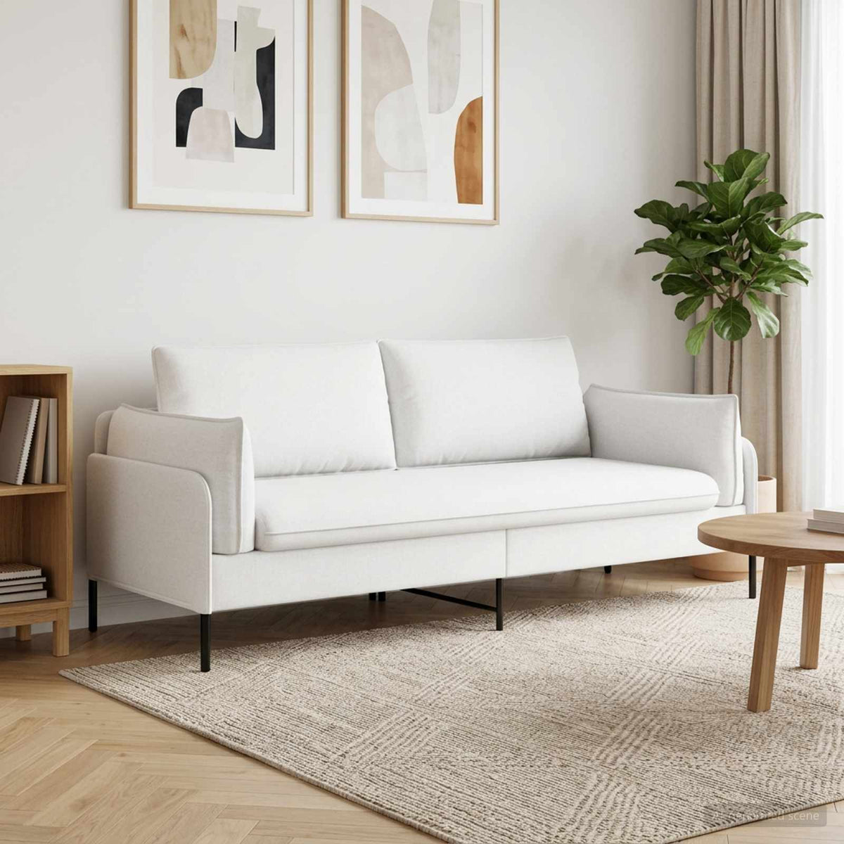 3-Fős kanapé Fehér 222 x 81 x 89 cm Szövet