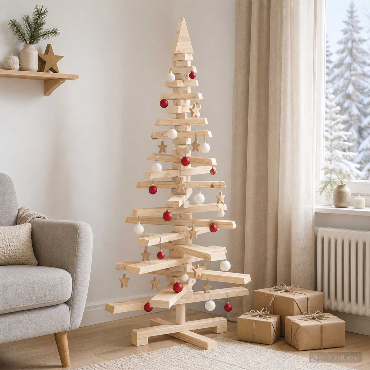 Fából készült Karácsonyfa KOTKA 120 cm Tömör Fenyőfa 3