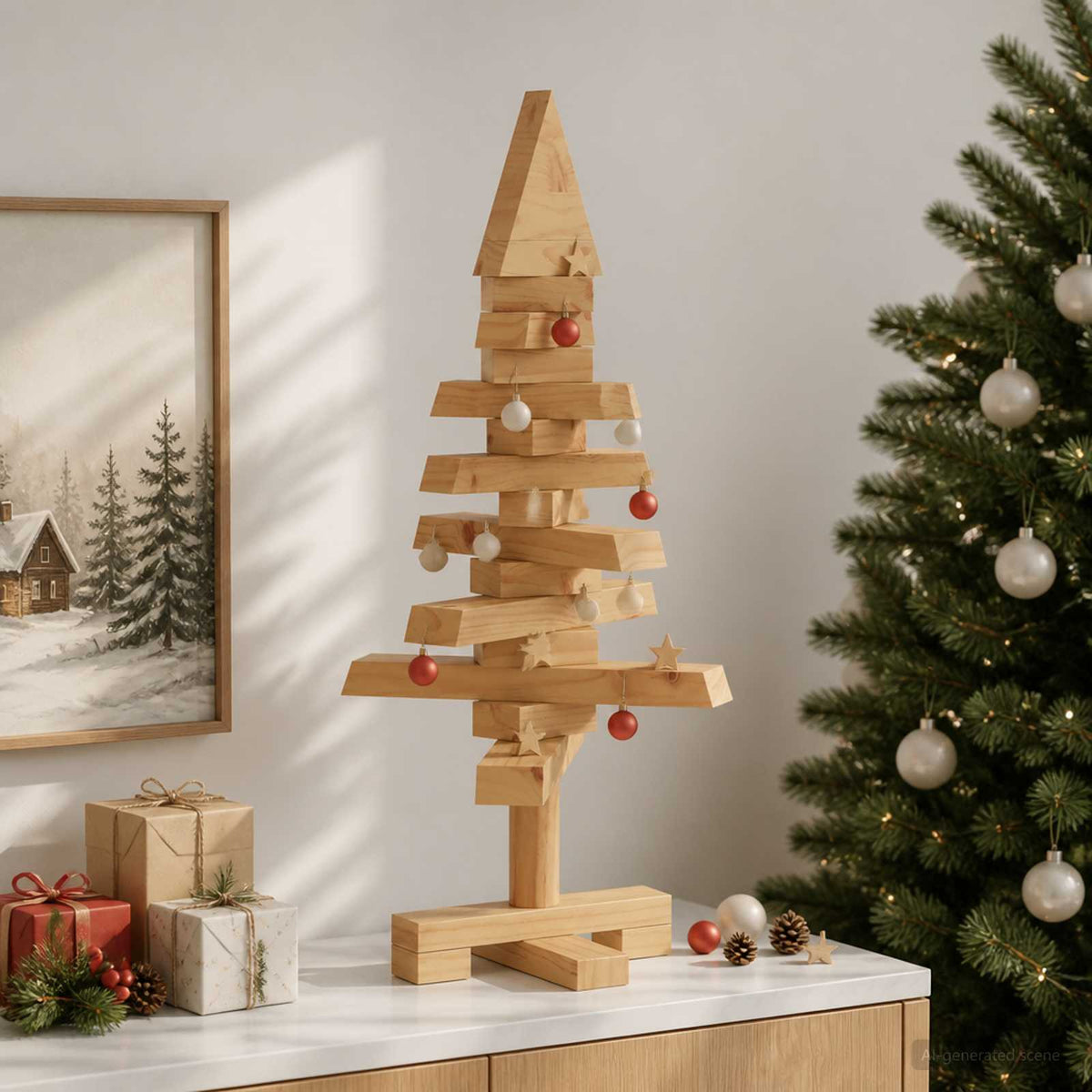 Fából készült Karácsonyfa KOTKA 60 cm Tömör Fenyőfa Barna Finis 3