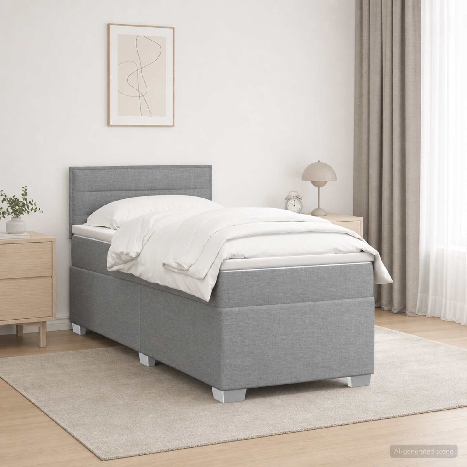 Boxspring ágy matraccal Világosszürke 100 x 200 cm Szövet