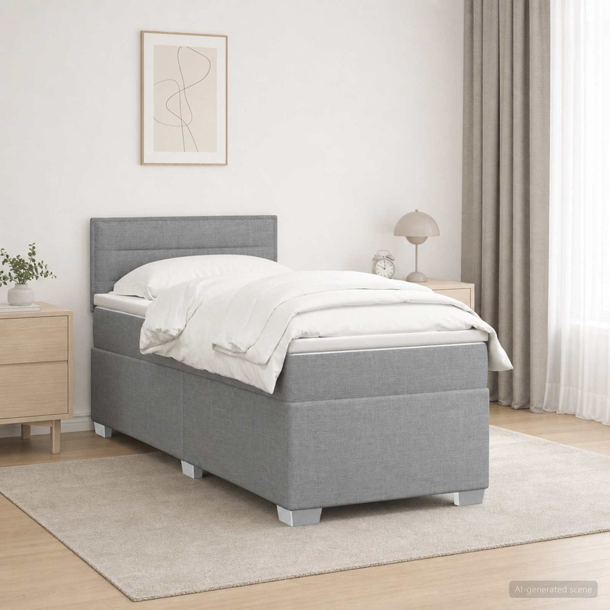 Boxspring ágy matraccal Világosszürke 100 x 200 cm Szövet