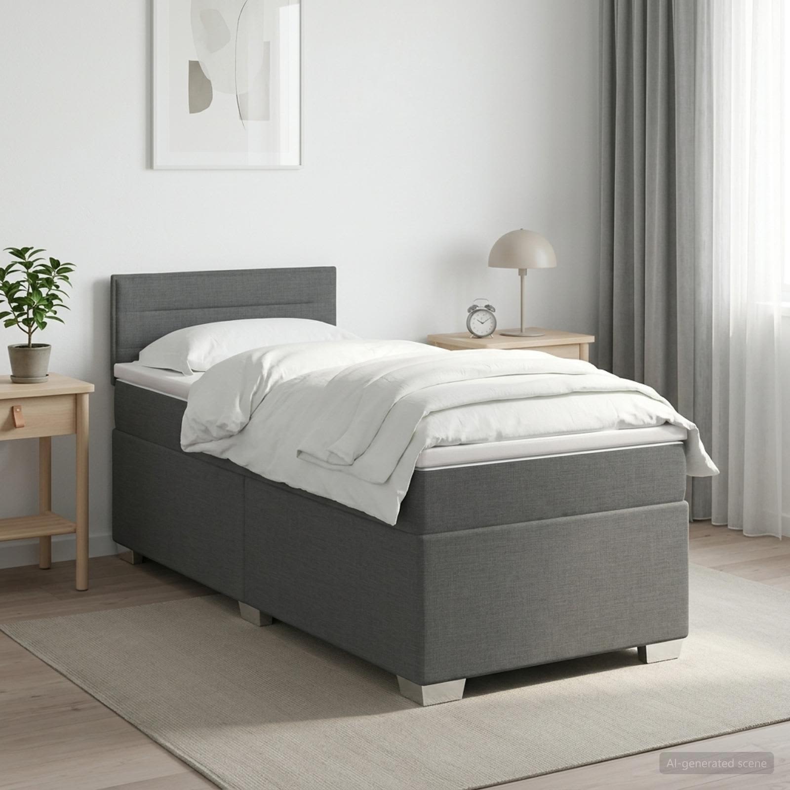 Boxspring ágy matraccal Sötétszürke 100 x 200 cm Szövet