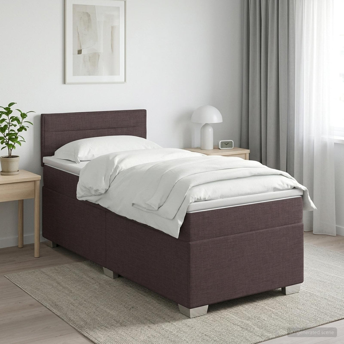 Boxspring ágy matraccal Sötét Barna 100 x 200 cm Szövet