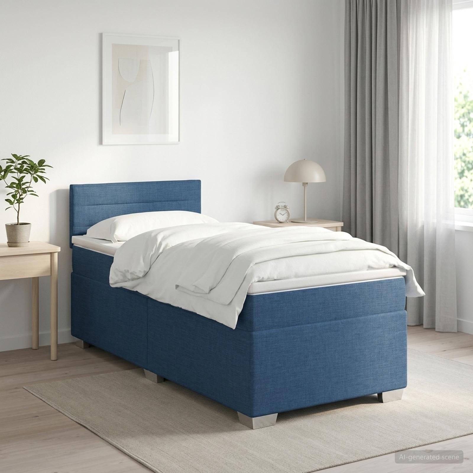 Boxspring ágy matraccal fejtámlával Kék 90 x 200 cm Szövet