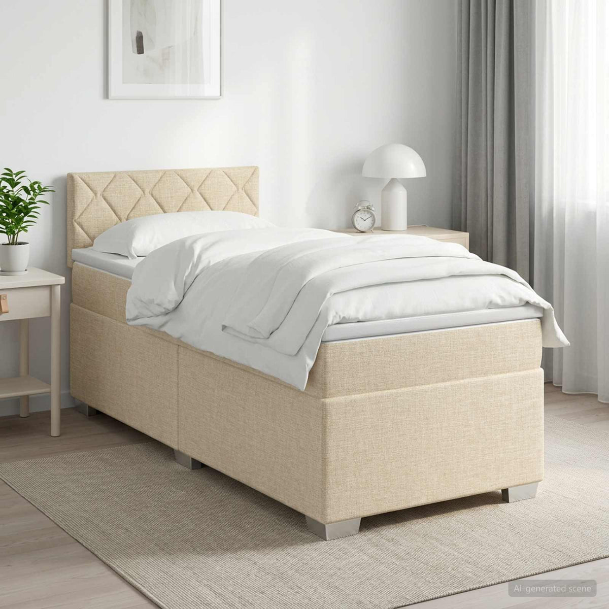 Boxspring ágy matraccal Krémszínű 90 x 200 cm Szövet