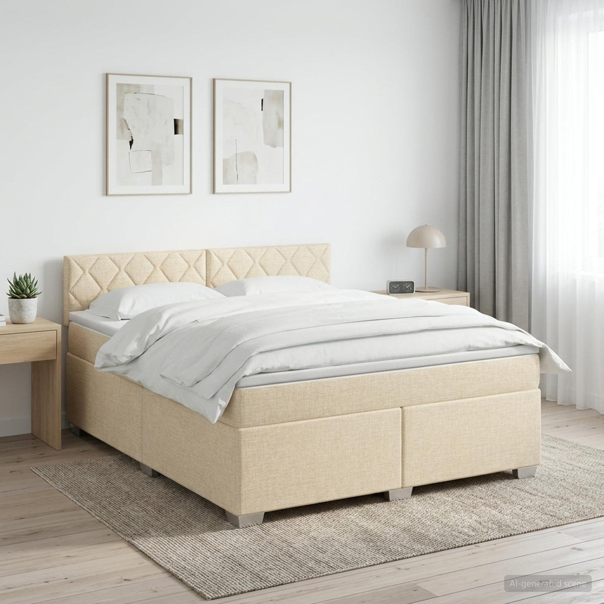 Boxspring ágy matraccal Krémszínű 140 x 200 cm Szövet