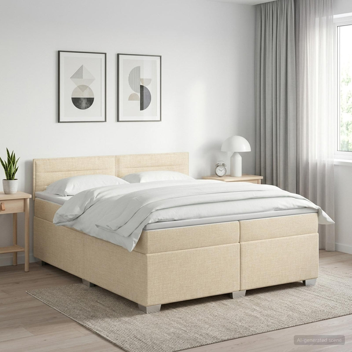 Boxspring ágy matraccal Krémszínű 200 x 200 cm Szövet