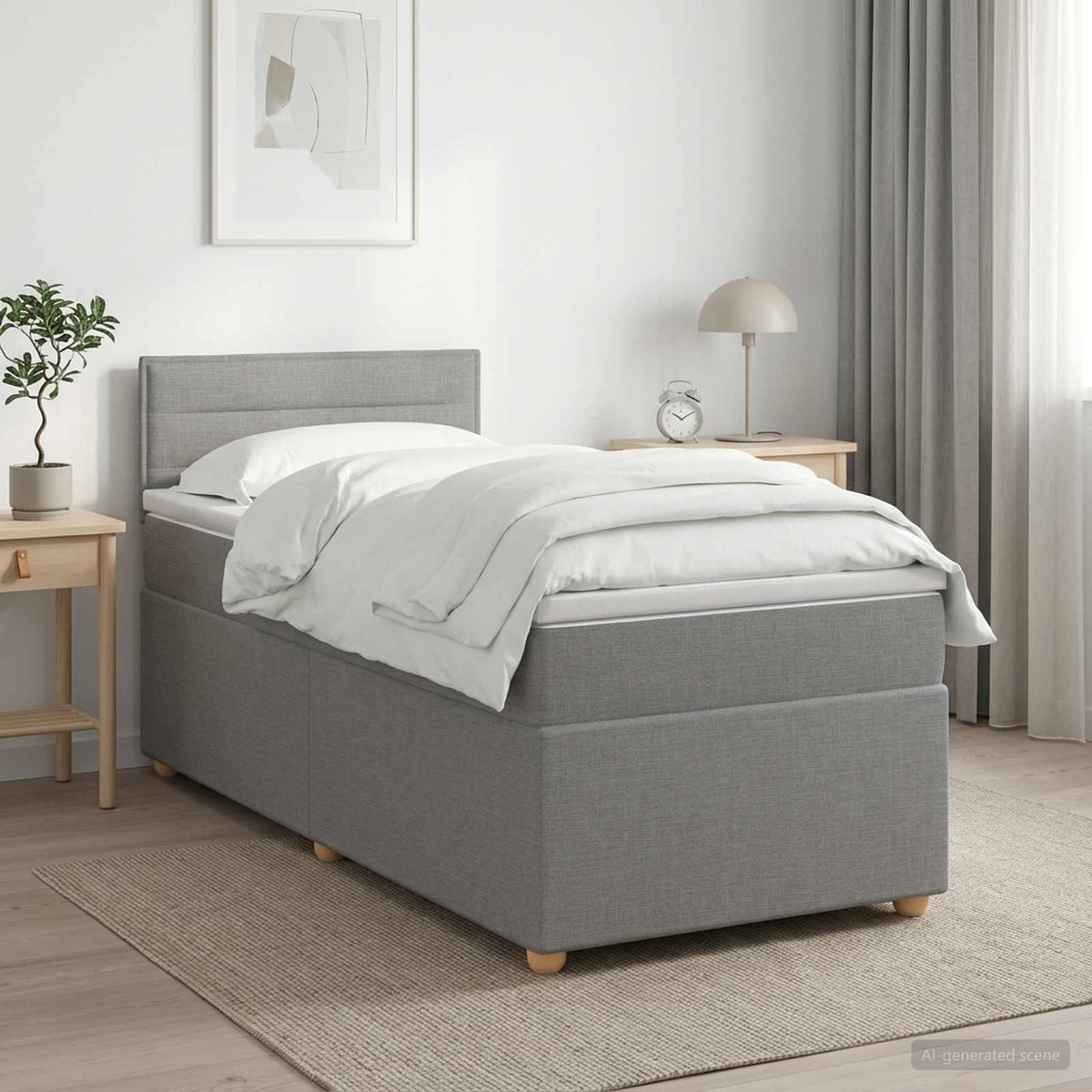 Boxspring ágy matraccal Világosszürke 100 x 200 cm Szövet