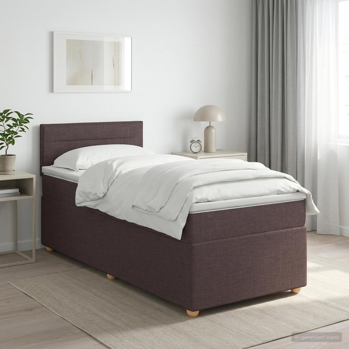 Boxspring ágy matraccal Sötét Barna 100 x 200 cm Szövet