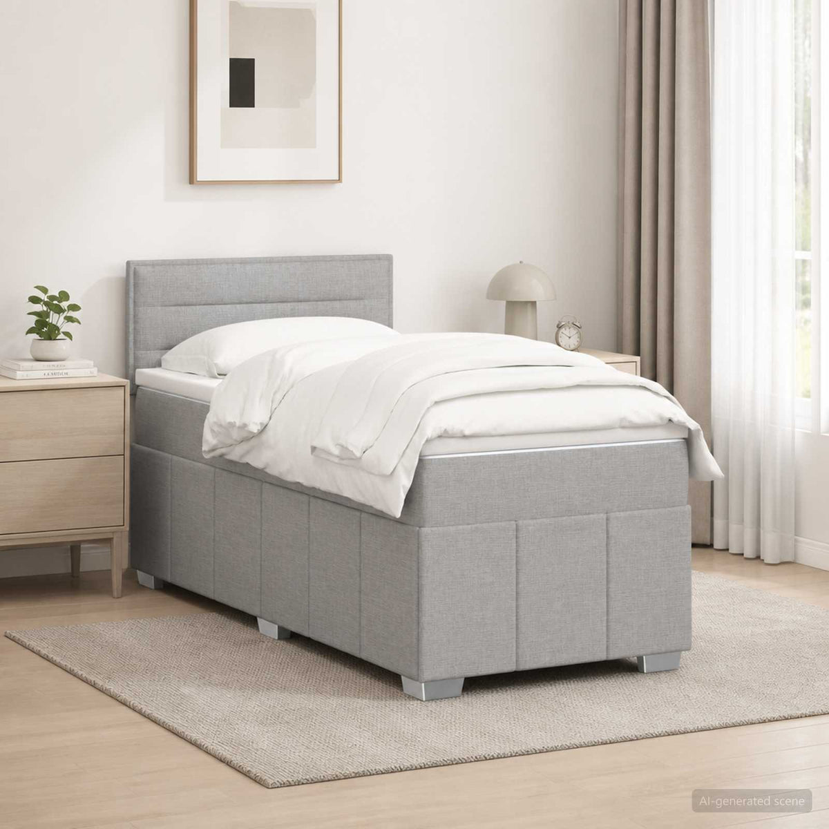 Boxspring ágy matraccal Világosszürke 100 x 200 cm Szövet