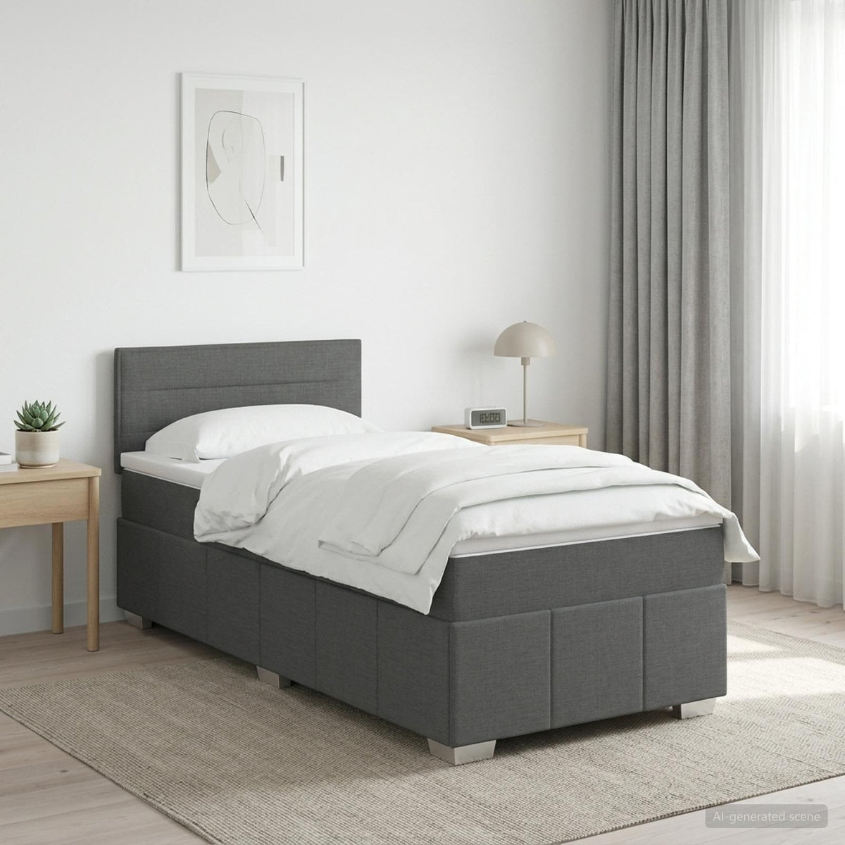 Boxspring ágy matraccal Sötétszürke 100 x 200 cm Szövet