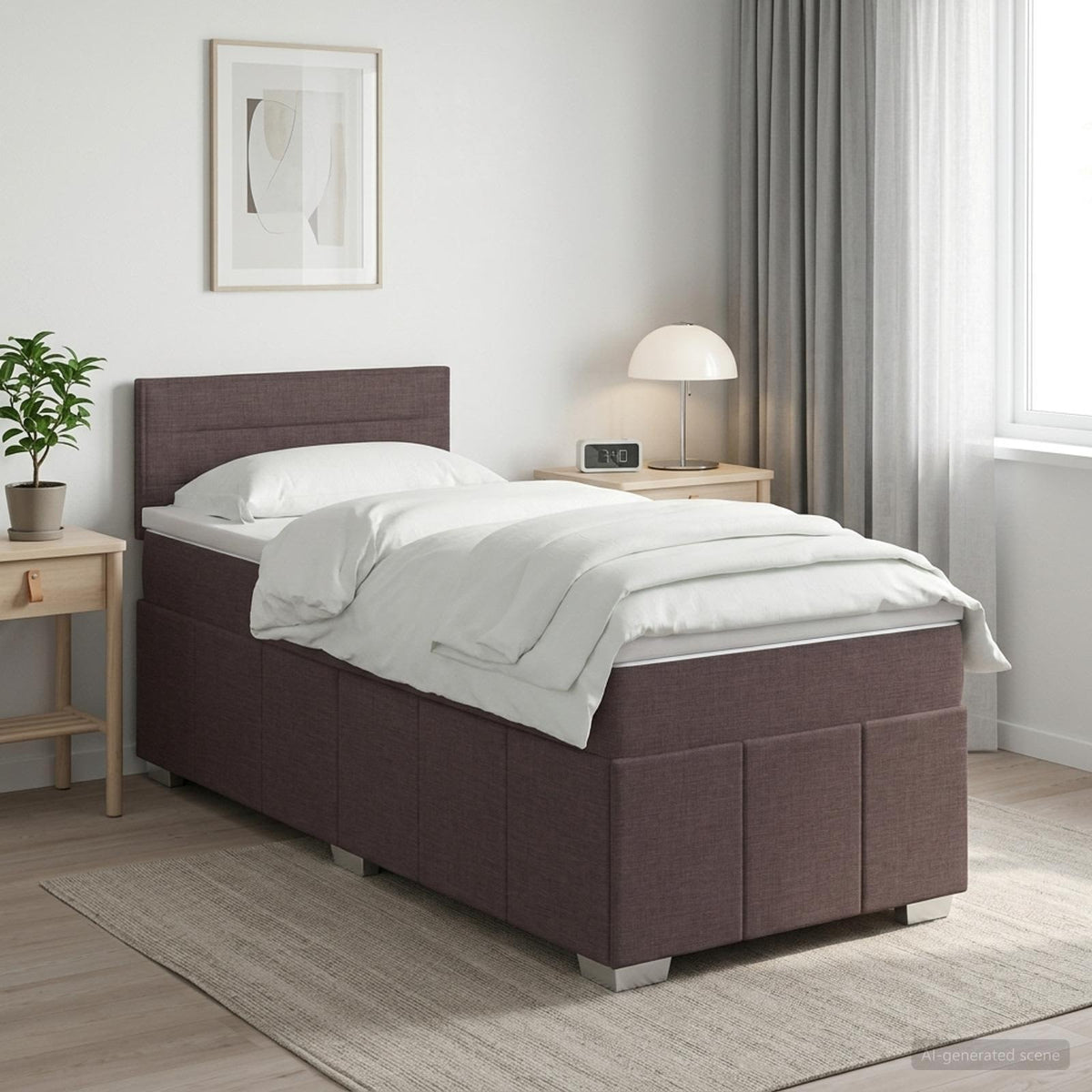 Boxspring ágy matraccal Sötét Barna 100 x 200 cm Szövet