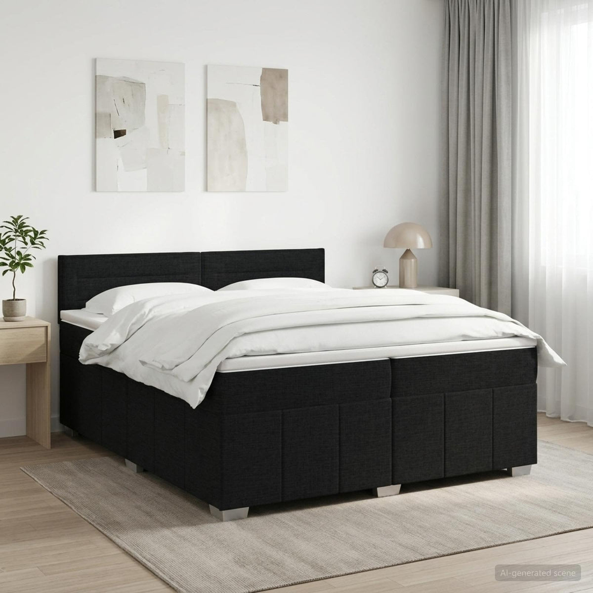 Boxspring ágy matraccal fejtámlával Fekete 200 x 200 cm Szövet