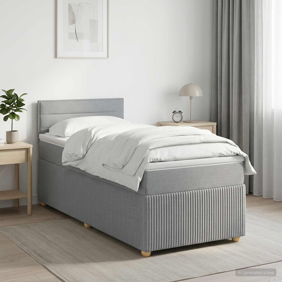 Boxspring ágy matraccal Világosszürke 100 x 200 cm Szövet