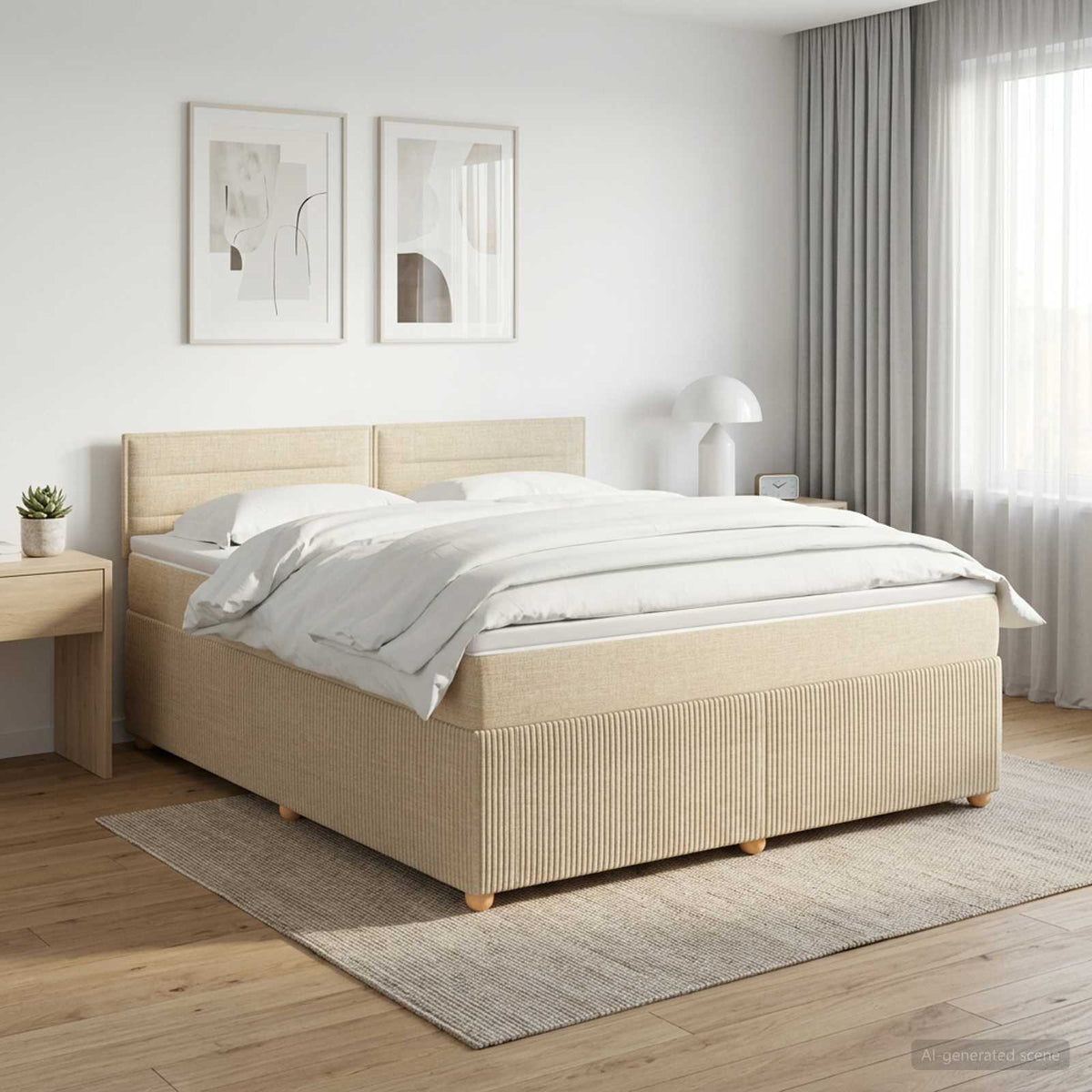 Boxspring ágy matraccal Krémszínű 160 x 200 cm Szövet