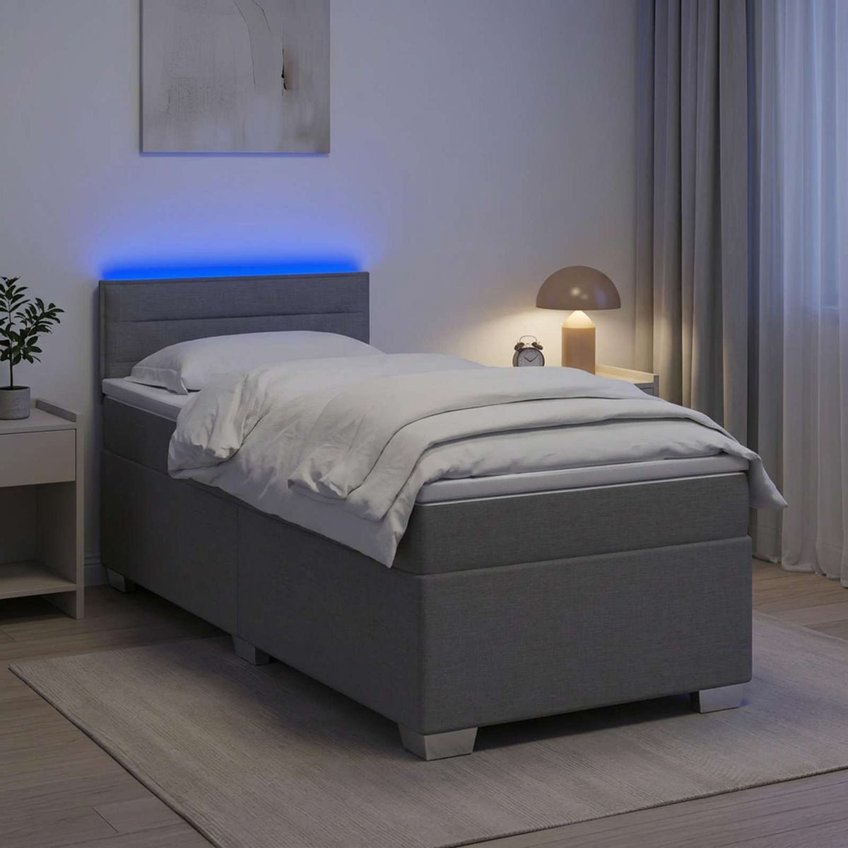Boxspring ágy matraccal és LED-del Világosszürke 100 x 200 cm