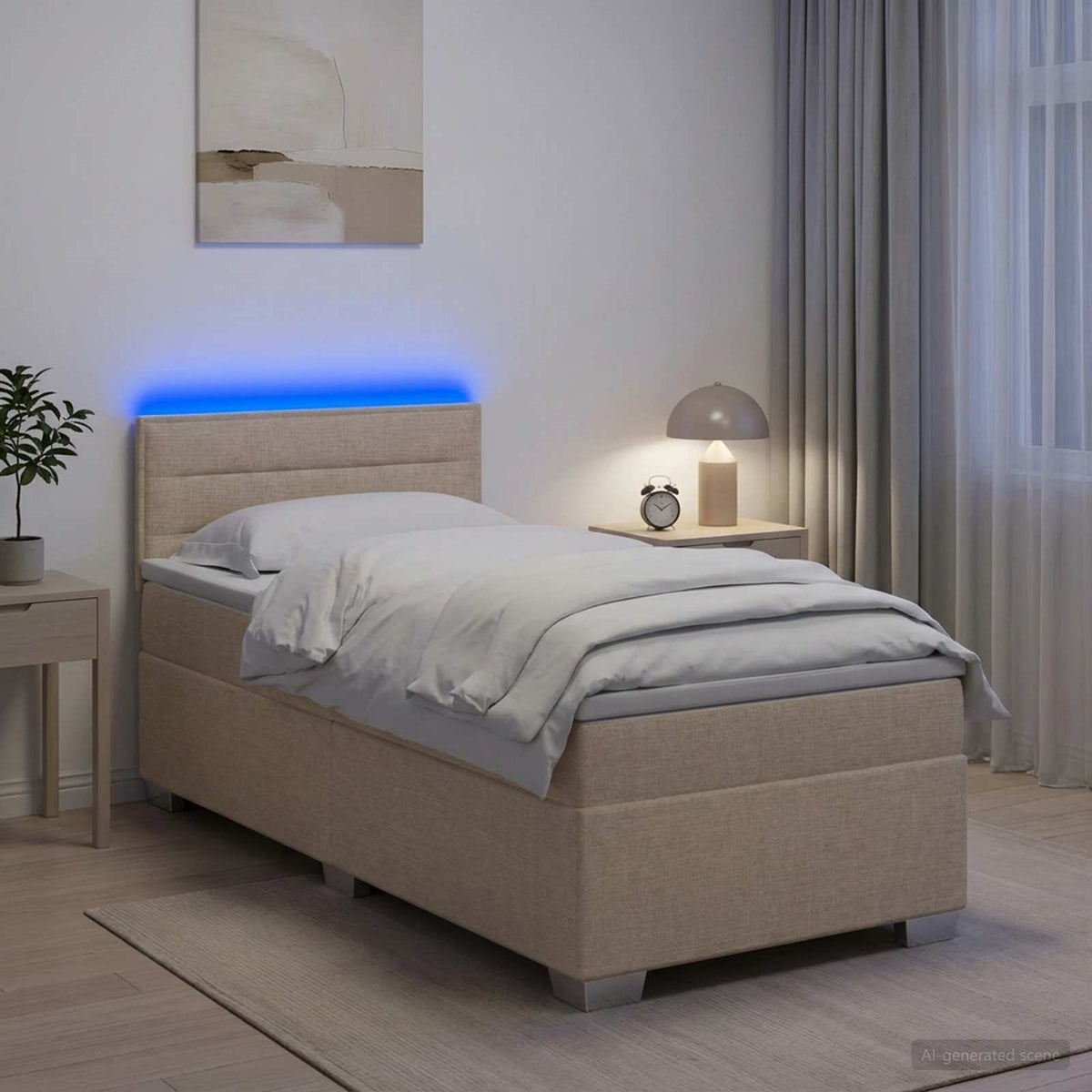 Boxspring ágy matraccal és LED-del Krémszínű 90 x 200 cm Szövet