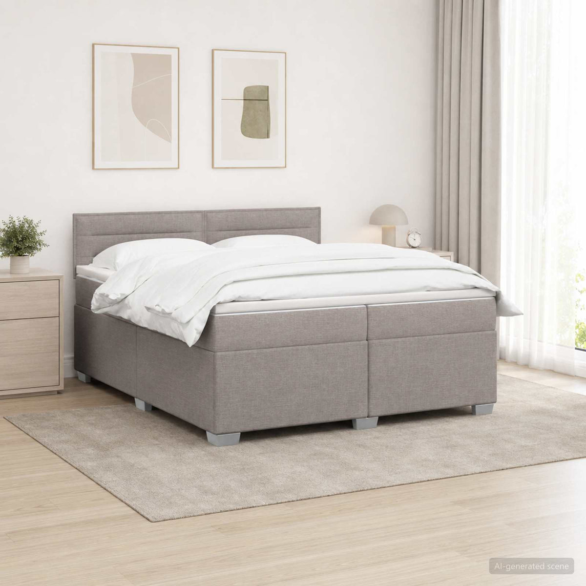 Boxspring ágy matraccal és LED-del Tópszínű 200 x 200 cm Szövet 4