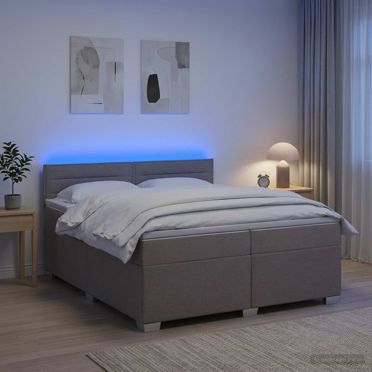 Boxspring ágy matraccal és LED-del Tópszínű 200 x 200 cm Szövet