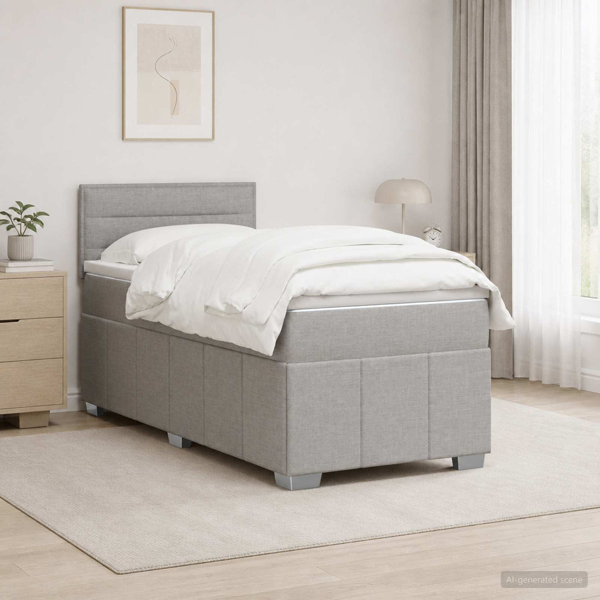 Boxspring ágy matraccal Világosszürke 100 x 200 cm Szövet 4