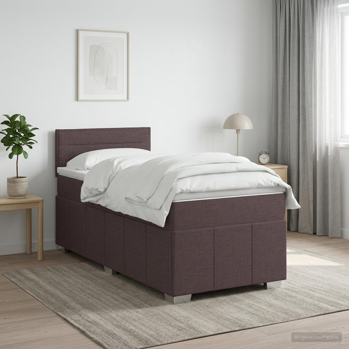 Boxspring ágy matraccal Sötét Barna 100 x 200 cm Szövet 4