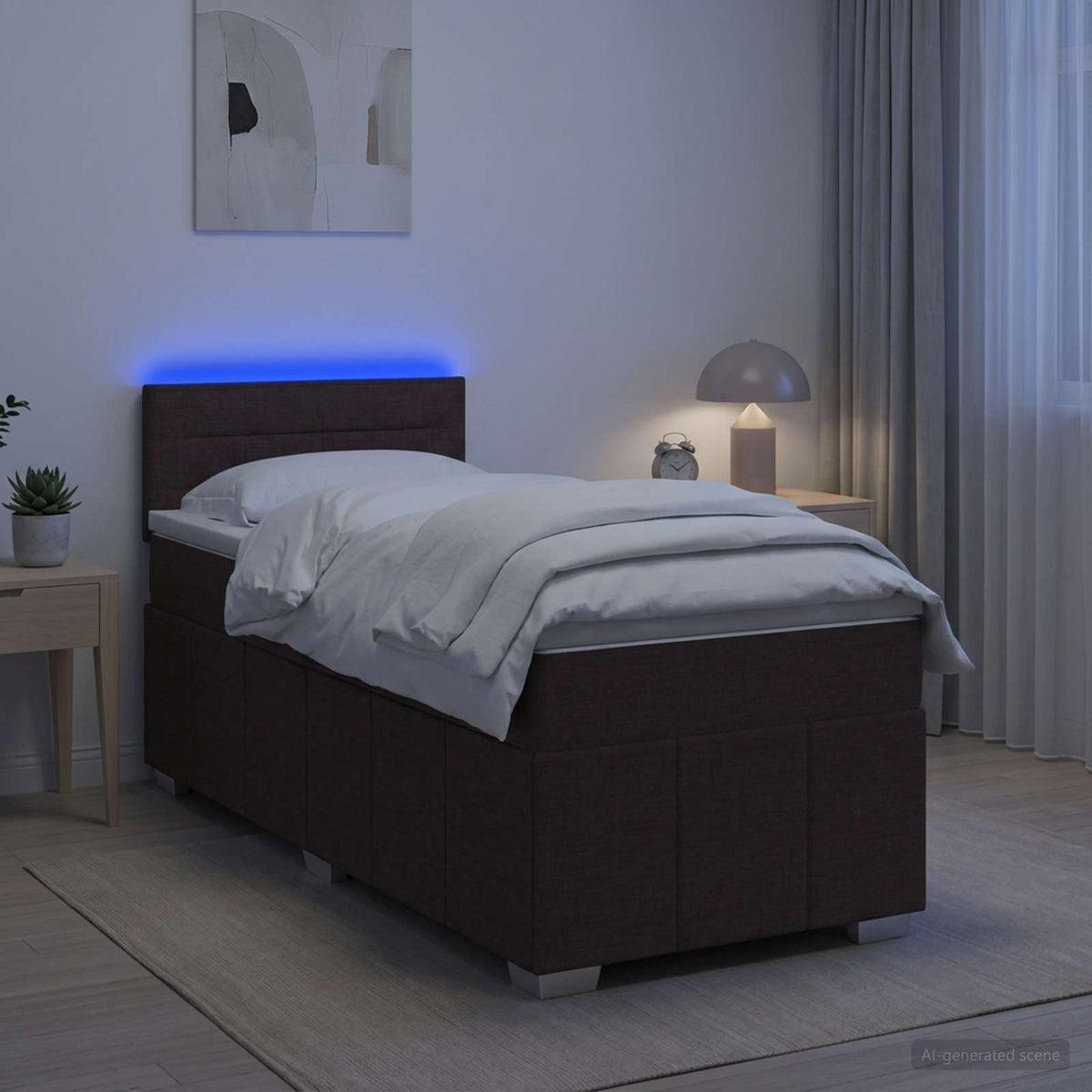 Boxspring ágy matraccal Sötét Barna 100 x 200 cm Szövet