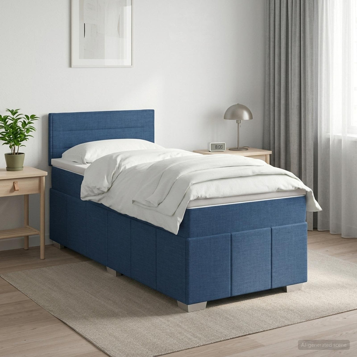 Boxspring ágy matraccal LED szalagokkal Kék 90 x 200 cm Szövet
