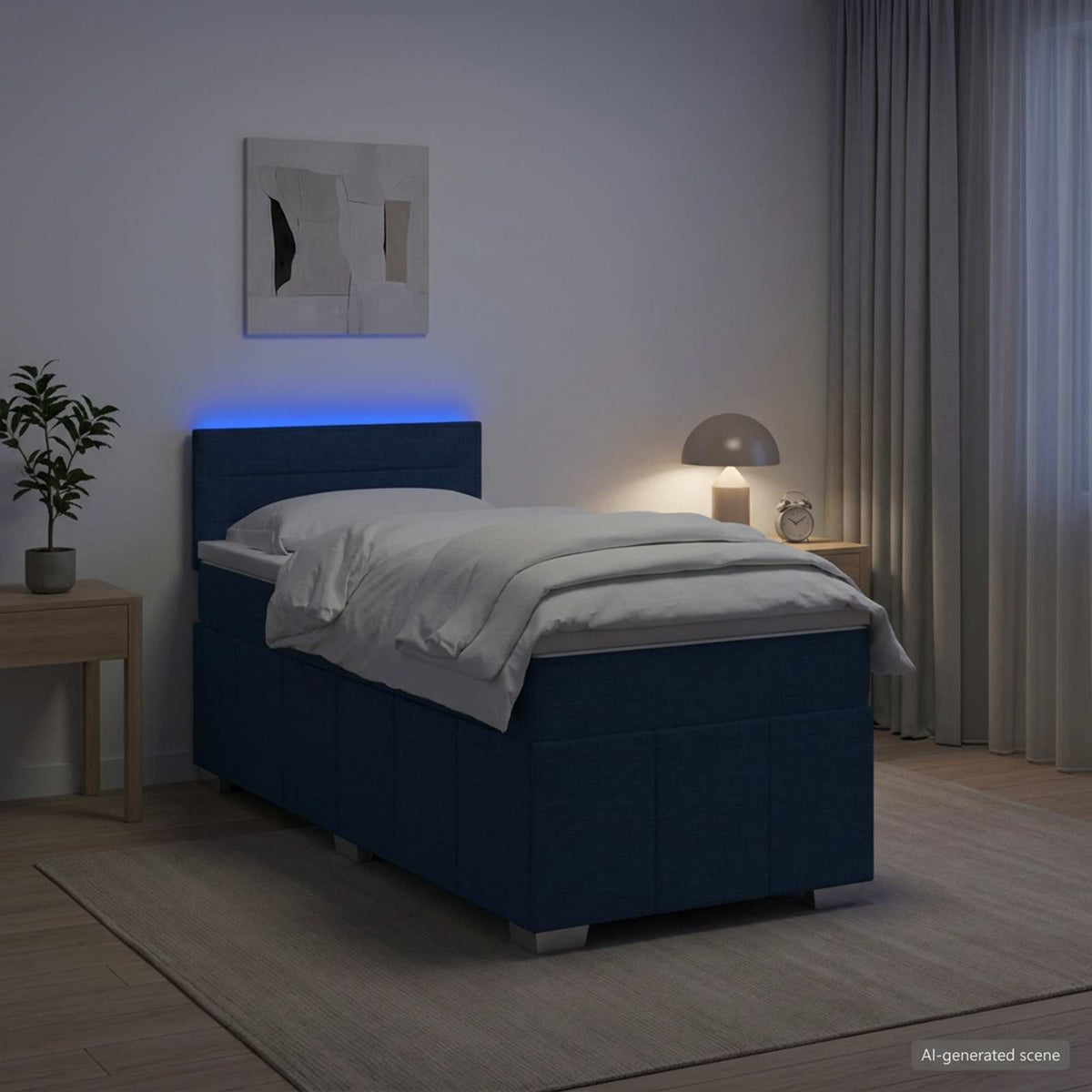 Boxspring ágy matraccal LED szalagokkal Kék 90 x 200 cm Szövet 4
