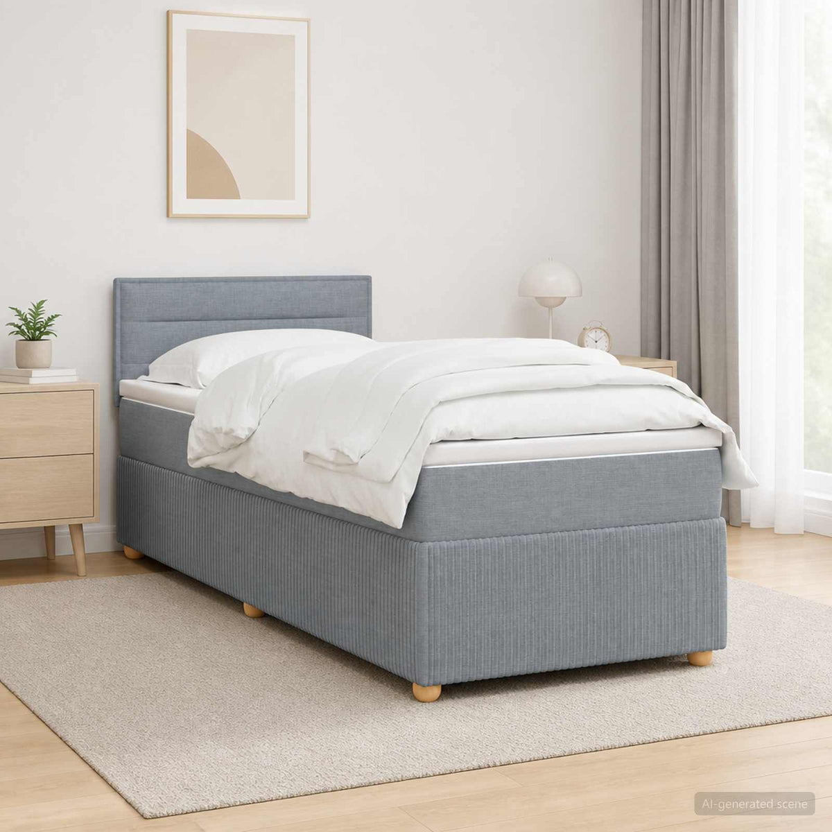 Boxspring ágy matraccal Világosszürke 100 x 200 cm Szövet