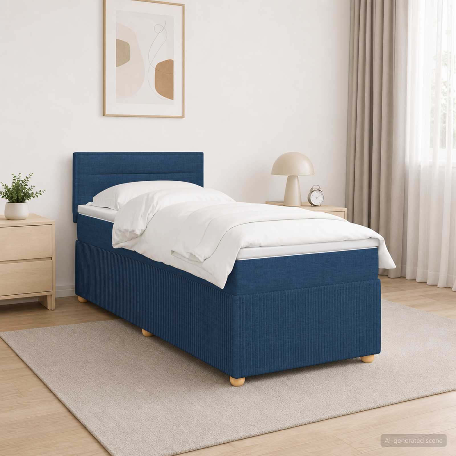 Boxspring ágy matraccal LED szalagokkal Kék 90 x 200 cm Szövet