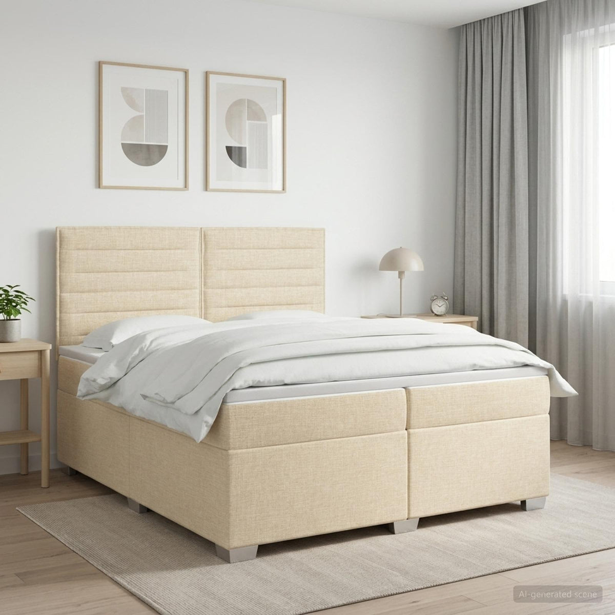 Boxspring ágy matraccal Krémszínű 200 x 200 cm Szövet