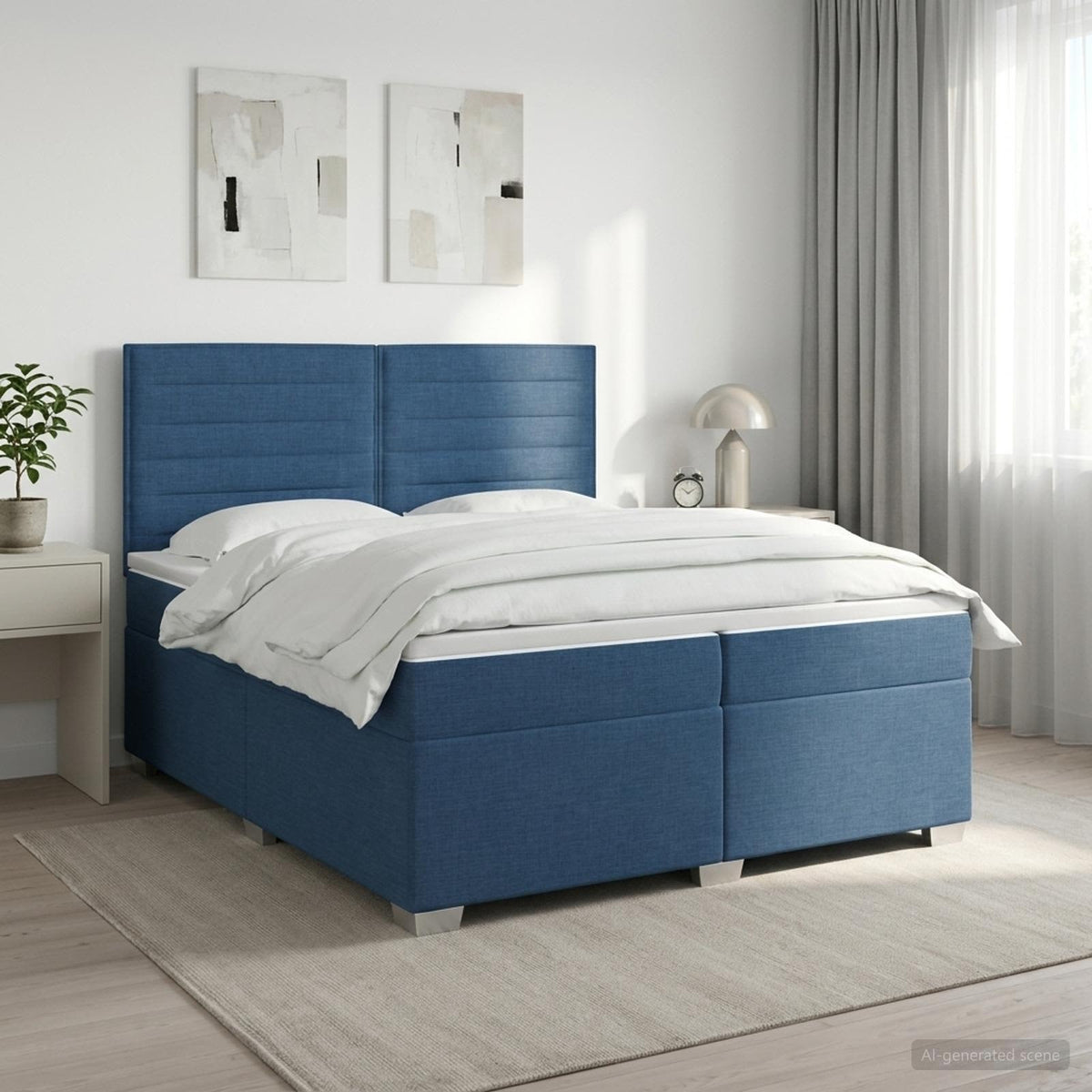 Boxspring ágy matraccal fejtámlával Kék 200 x 200 cm Szövet