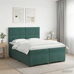 Boxspring ágy matraccal Sötétzöld 200 x 200 cm Bársony