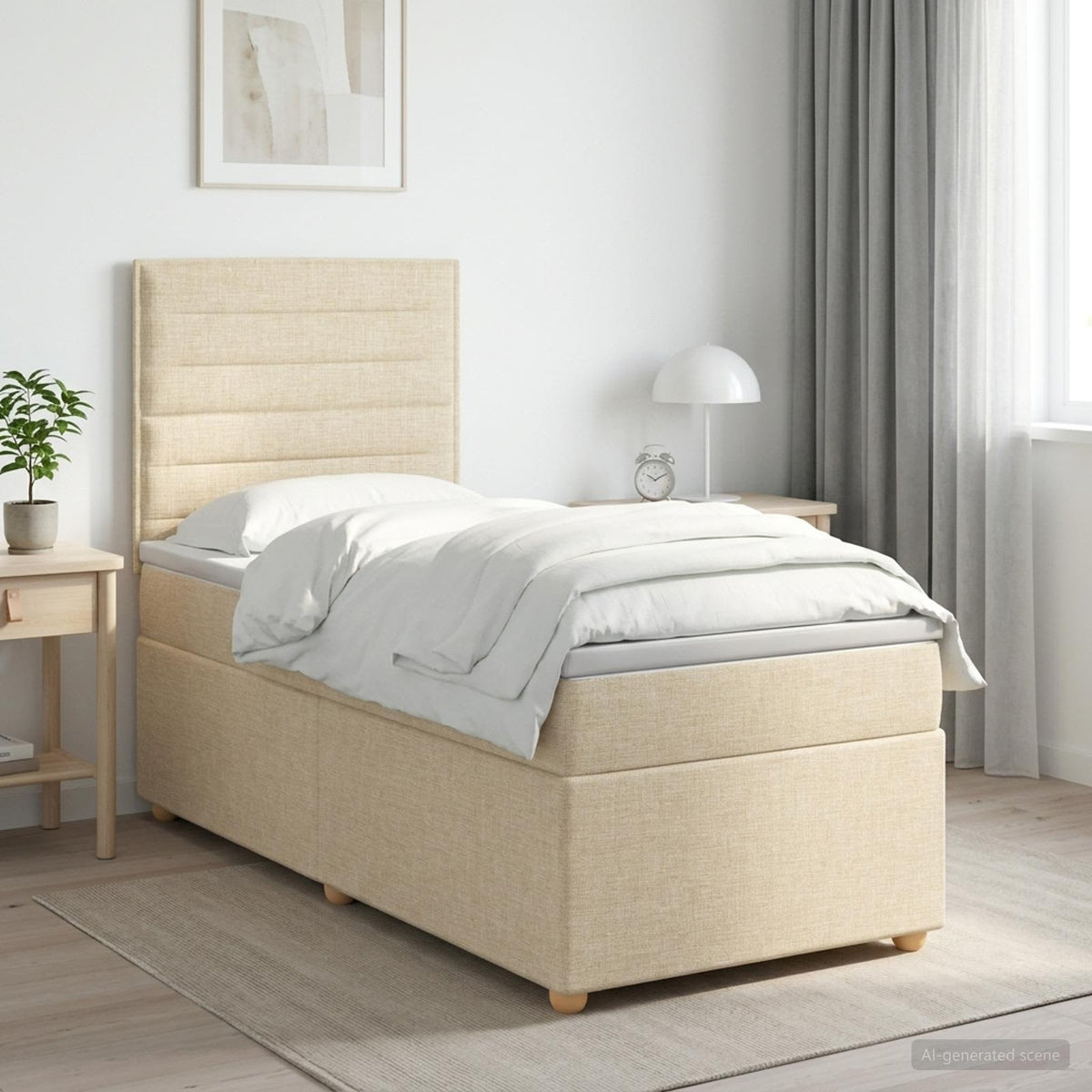 Boxspring ágy matraccal Krémszínű 80 x 200 cm Szövet